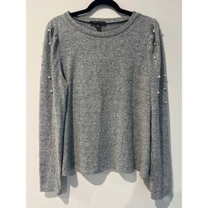 A Love Story Pearl Embellished Long Sleeve‎ Soft Knit Gray Sweater Feminine XL